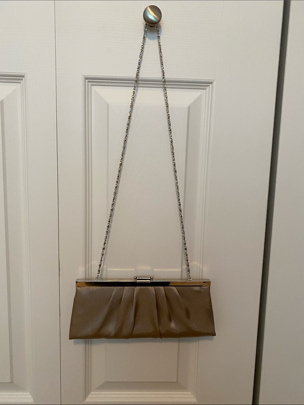 Elegant Taupe Chain-Handle Evening Clutch